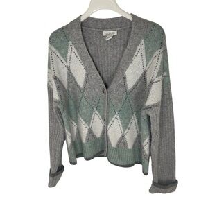 Rachel Zoe Argyle Patterned Gray Cardigan‎ Sweater, M